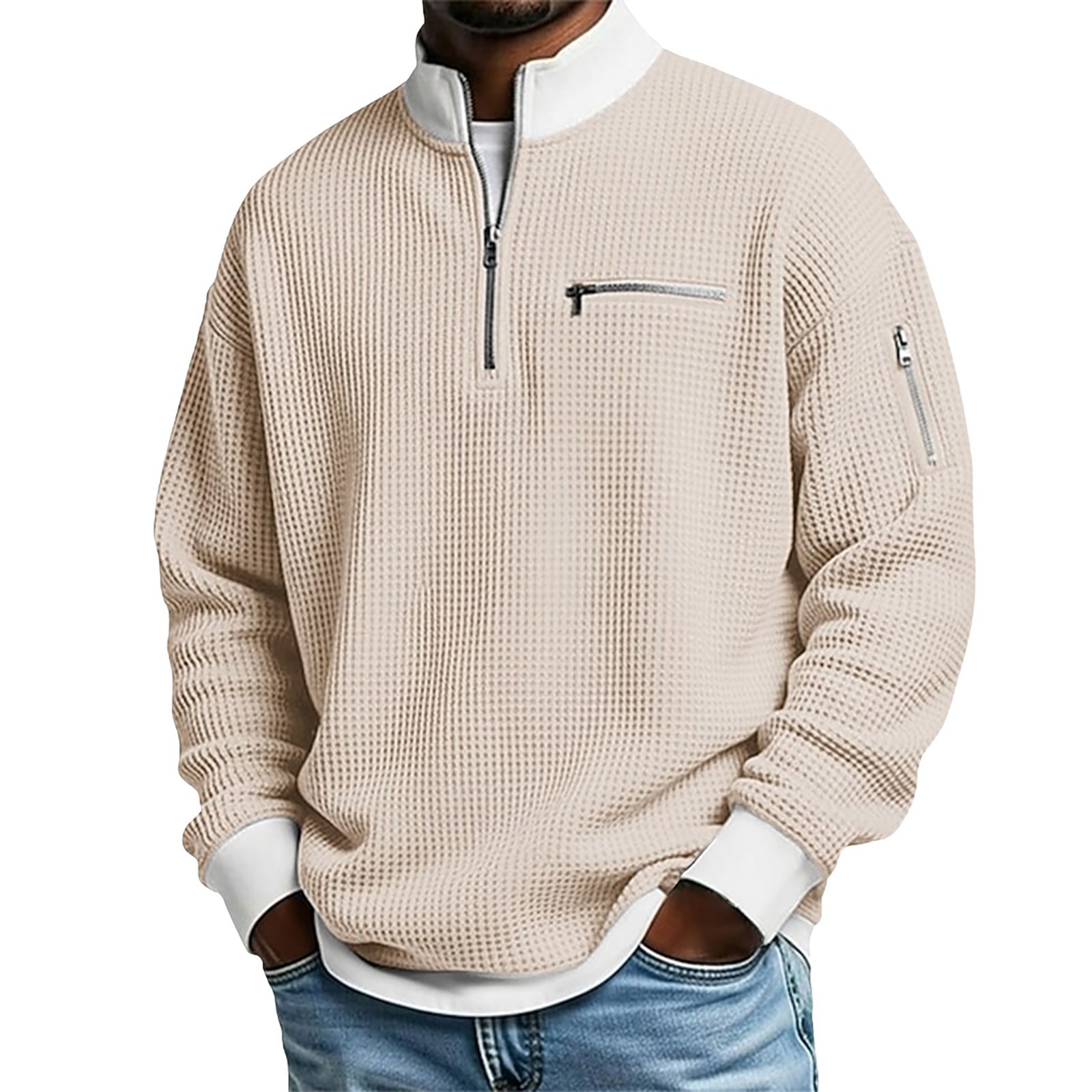 Cross-Border American Amazon Best-Selling High-Collar Color-Block Zip Hoodie Men's Sports Fashion Long Sleeve Casual Menswear