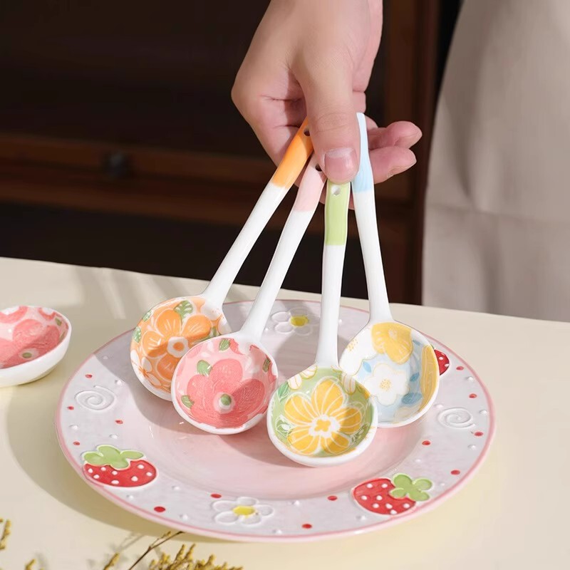 Colorful and Cute Long-Handled Underglaze Ceramic Spoon, Creative Ceramic Spoon for Eating, Drinking Soup, and Stirring Coffee Colorful and Cute Long-Handled Underglaze Ceramic Spoon, Creative Ceramic Spoon for Eating, Drinking Soup, and Stirring Coffee