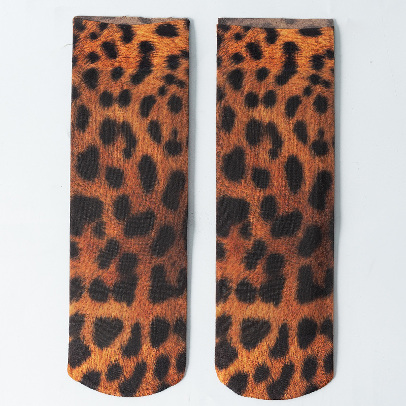 Funny Flower Leopard Nylon Crew Socks display picture 7