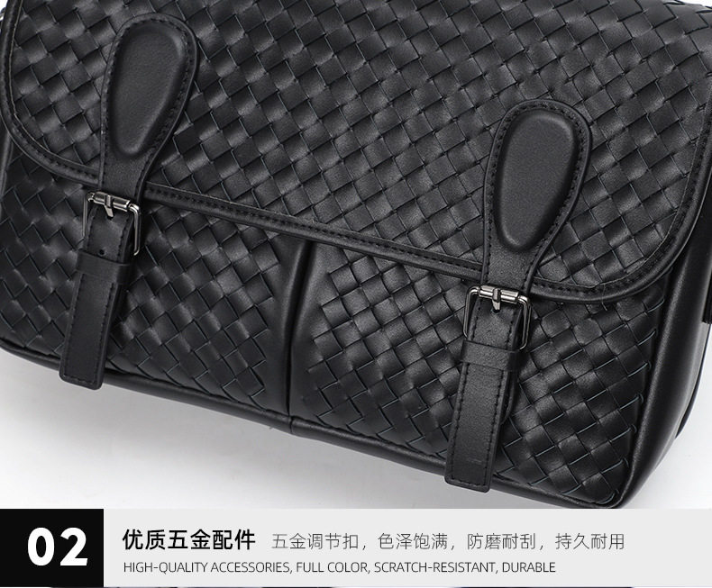 Túi đeo chéo nam da bò thật dệt bện, đeo vai, sức chứa lớn 29×11×17 cm — Màu đen da bò bện chi tiết 18
