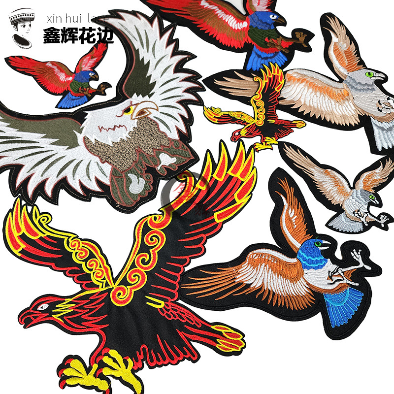 老鹰刺绣布贴花云贵川彝族图腾卡通动漫时尚破洞牛仔裤子衣服补