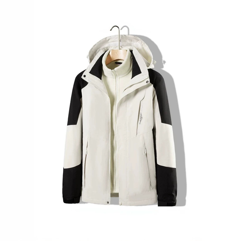 Autumn and winter outdoor snow jacket two-piece set, detachable fleece, unisex windproof and warm hooded coat
