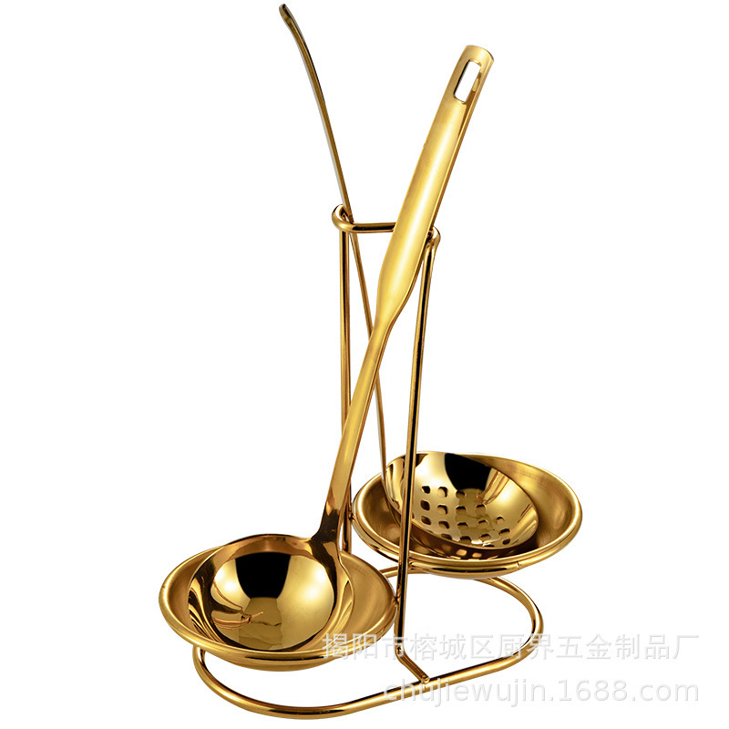チタンメッキ金色スープスプーン棚ステンレススプーン漏れスプーン鍋スプーン棚ホテル食器棚陶磁器皿スプーン棚|undefined