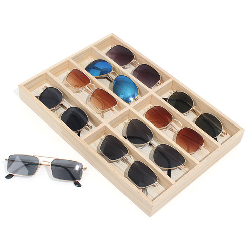 High-Grade Wooden Eight-Compartment Sunglasses Box Display Box Storage Box Six-Compartment Multi-Compartment Tray Sunglasses Box Eyeglasses Box Wholesale
