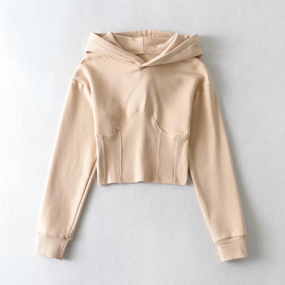 Pure Color Stitching Short Long Sleeve Hoodie NSHS30988