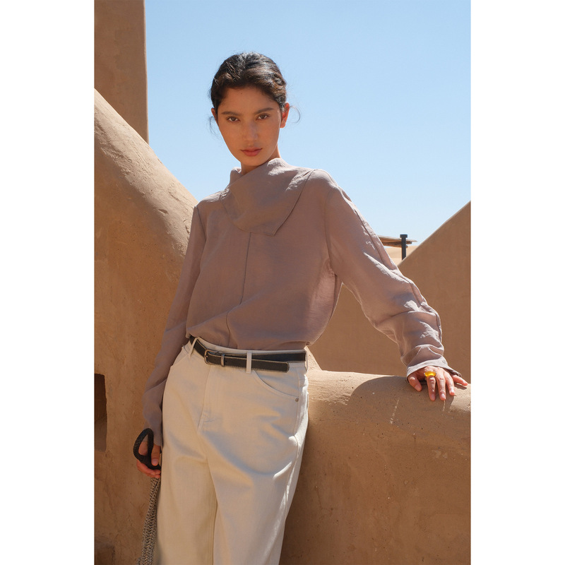 NEIHE Asymmetric Turtleneck Long Sleeve Shirt Loose Casual Top 2026 Autumn 260150 NEIHE Asymmetric Turtleneck Long Sleeve Shirt Loose Casual Top 2026 Autumn 260150