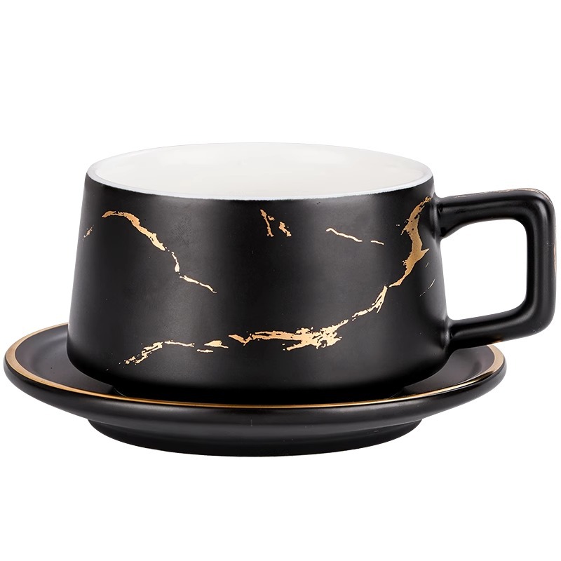 Juego de tazas y platillos de cerámica con patrón de piedra retro, tazas de café exquisitas de alta gama, té de la tarde en casa, tazas de latte francés de alto valor