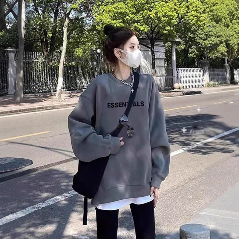 Dark Gray Petite Sweatshirt Jacket for Women, Autumn and Winter 2025 New Style, Fleece-Lined Printed Top Paired with Shark Pants