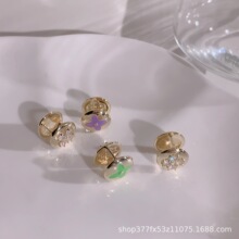 韩国进口质感花朵锆石双面画油彩色温柔简约耳环耳饰2023耳扣