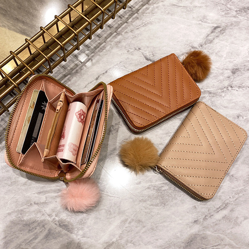 跨境女包批发ladies purses小包绣花卡包毛绒零钱包简约钱包