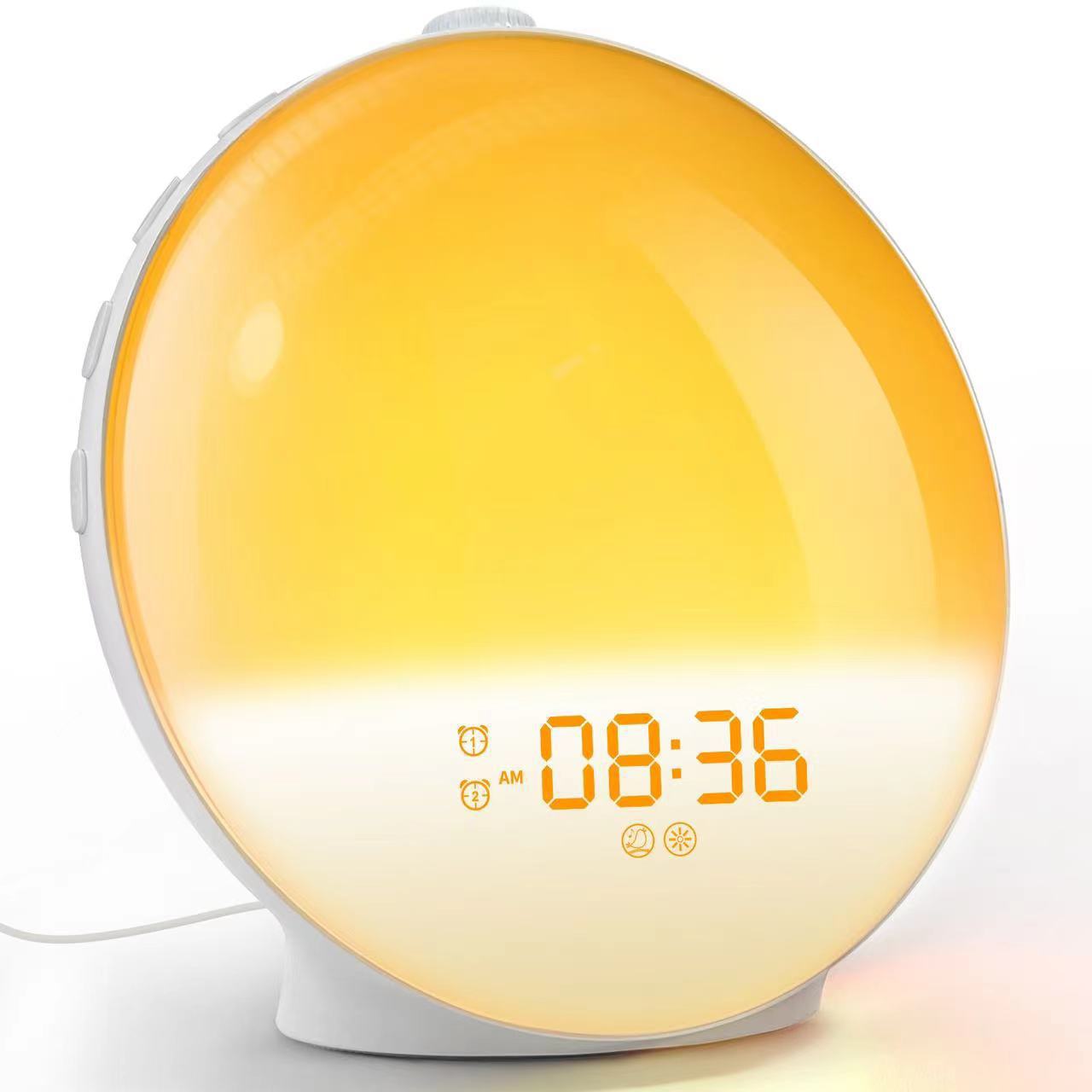 Despertador con luz de amanecer RGB radio FM y sonido blanco para niños
