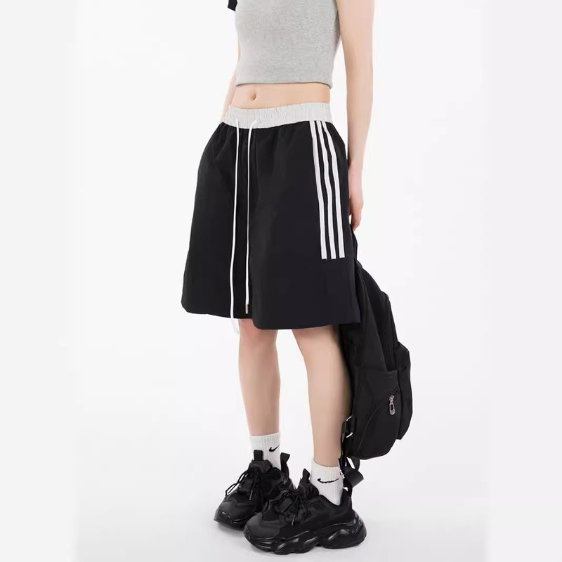 American-style Retro Three-bar Sports Shorts Summer Trendy Brand Relaxed-fit Straight Wide-leg Half-length Pants American-style Retro Three-bar Sports Shorts Summer Trendy Brand Relaxed-fit Straight Wide-leg Half-length Pants