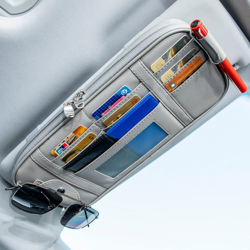 Car Sun Visor Cover Storage Multifunctional Car Glasses Clip Card Holder Leather Storage Bag Card Holder Car Interior