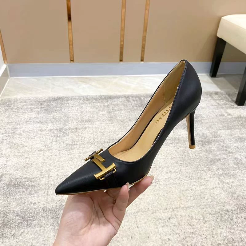 Белые однослойные туфли на шпильке для банкетов с металлической пряжкой, женские элегантные туфли на высоком каблуке с острым носком, весна и осень 2020