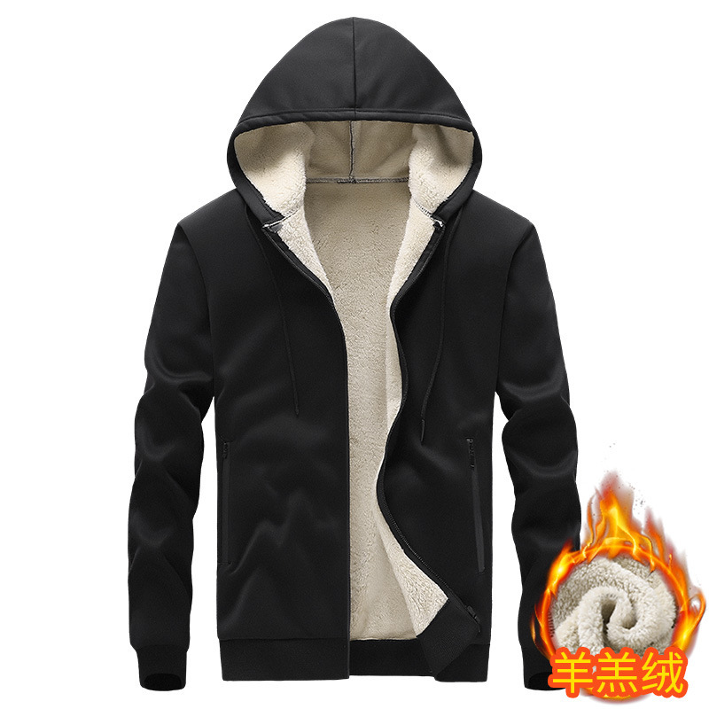 Bola de cordero transfronteriza para hombres deportivos de mediana edad y ancianos otoño e invierno engrosado más terciopelo con capucha casual más terciopelo suéter suéter traje de pantalón