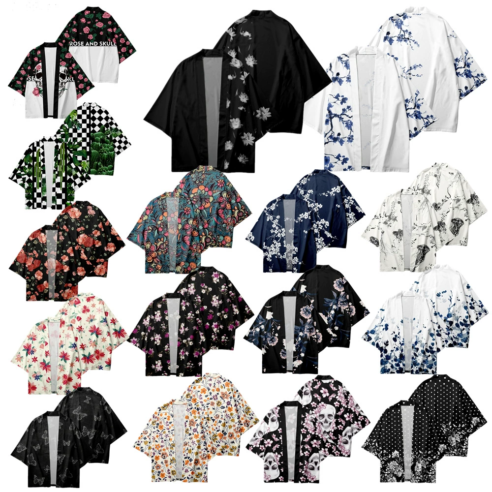 Трансграничные горячие продажи растения цветочные сливы кардиган кимоно 3D цифровой принт