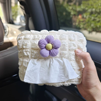 Car tissue box/set Car Tissue Bag, In-Car Armrest - puff-car-tissue-box-candy-color-floral-purple