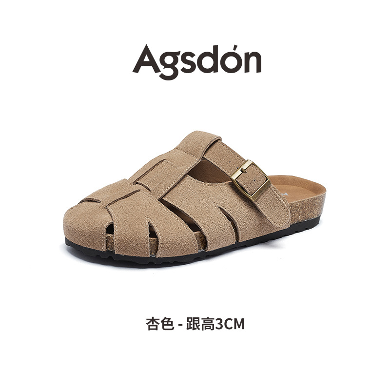 Augustion Half-pantuflas para mujer 2025 nuevo estilo de verano tejido de plataforma con falda retro Baotou Boken Shoes