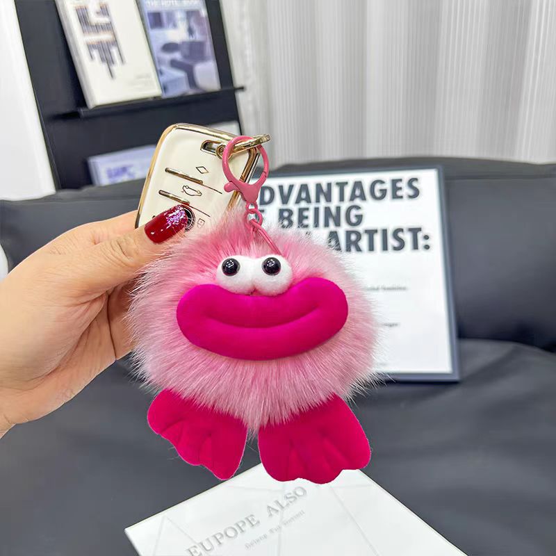Cute zorro pelo pato boca de carbón bola de llavero de automóvil colgante en elf pelusa mochila colgante