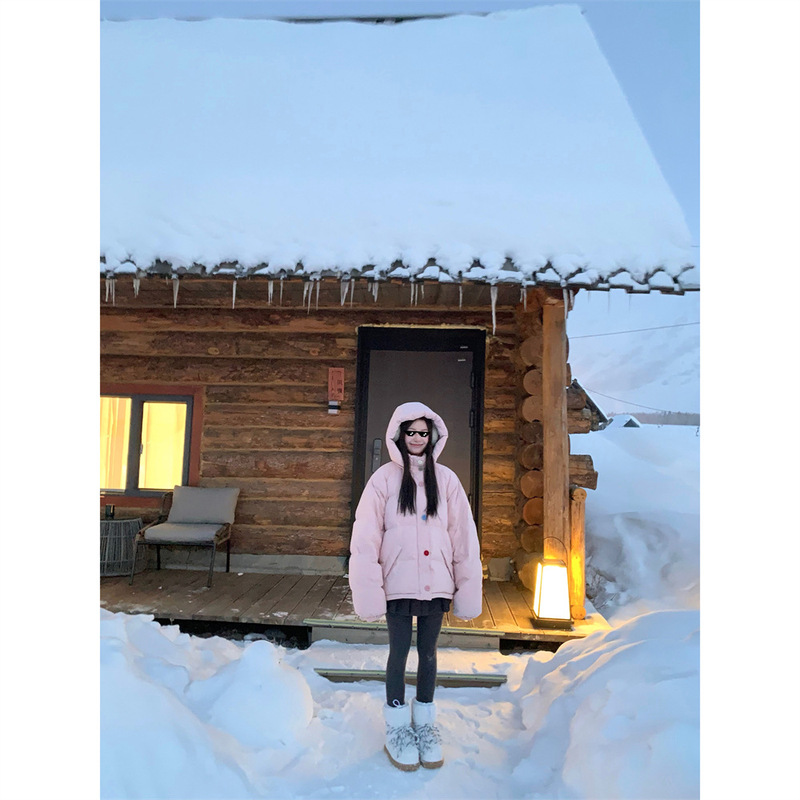 YUYUREAL Rainbow Sugar Sweet Color Velvet Buckle Fun Hooded Small Collar Windproof Warm Down Jacket