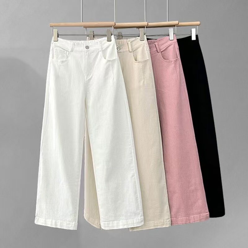 Short White Cropped Pants for Women, Spring and Autumn Thin Style, 2026 New Pure Cotton Jeans, Slimming and Versatile Straight-Leg Pants