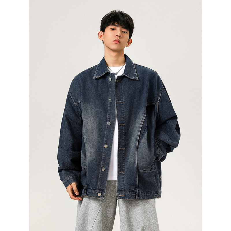 Street Style Youth Loose Fit Couple Top Trendy Craftsmanship Washed Gradient Denim Tops Plus Size Men