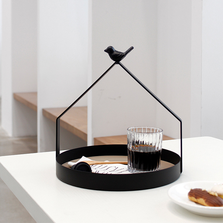 帶小鳥提手收納盤ins風拍照道具 桌面雜物盤 婚慶甜品台蛋糕盤