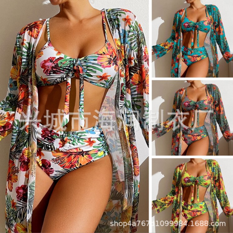 Hairun 2023 new three-piece bikini suit European and American printed eBay hot bikini three-piece suit