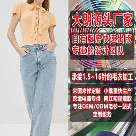 欧美夏季圆领泡泡袖女款针织衫  看图打版小批量大朗毛衣加工定制