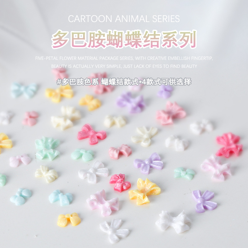 100 piezas de joyería de uñas de resina macaron serie de color pajarita plana dopamina decoraciones de uñas