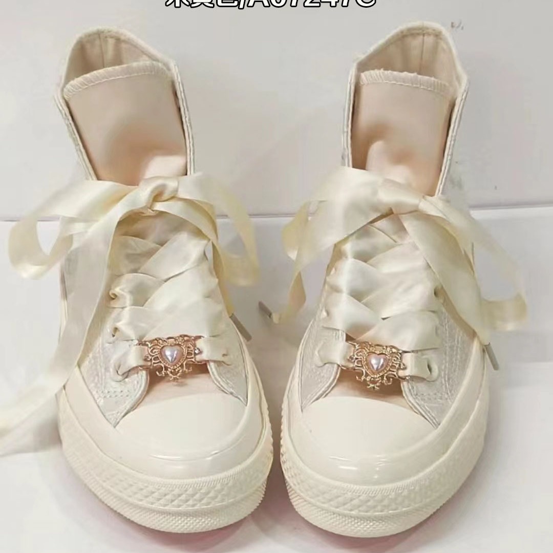 미키 컨버스 1970 년대 꽃 질감 리본 진주 실크 공주 웨딩 신발 남녀 캔버스 신발 A07247C