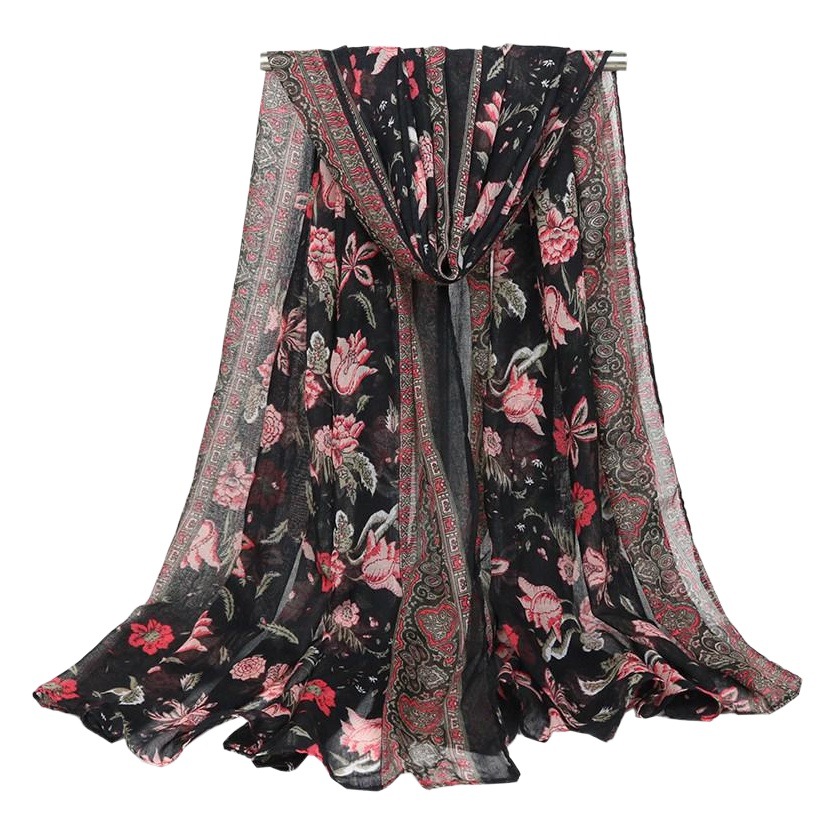 AliExpress Amazon Spring and Autumn Scarf Printed Blue and White Porcelain Large Shawl Long Scarf Cross-border Special Scarf Beach Towel