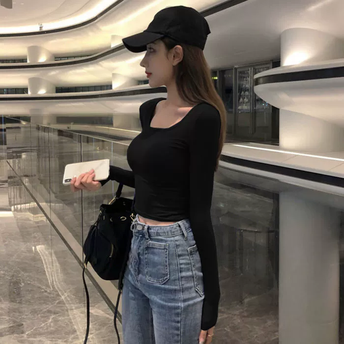 Лонг-sleeve slim crop топ?