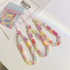 可愛小熊跳色系串珠手機鏈條手機殼相機CCD鑰匙扣掛繩掛飾手繩ins