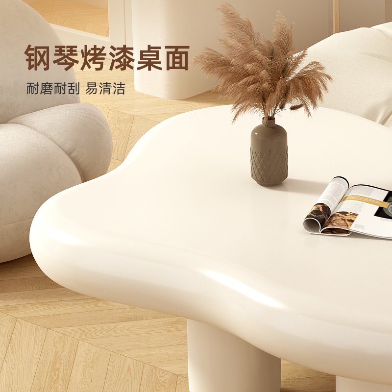 Mesa de centro estilo nórdico para sala de estar, mesa de forma irregular para apartamento pequeño, estilo moderno y sencillo, color crema, mesa de centro pequeña y moderna