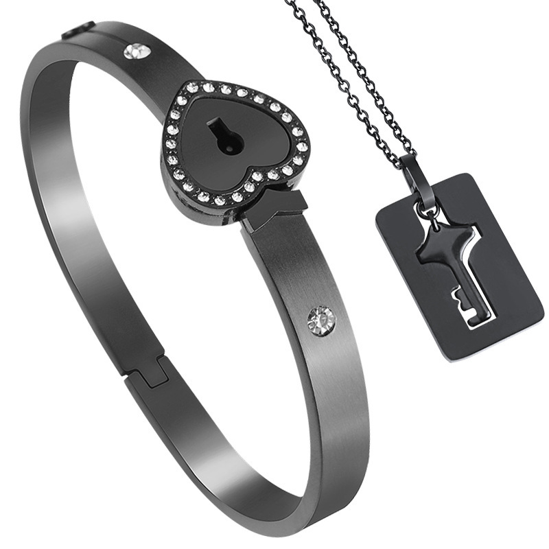 Piedra de proyección de pareja transfronteriza con diamante amor pulsera de acero inoxidable apresurarse al Cielo Abierto llave de bloqueo pulsera de acero de titanio al por mayor