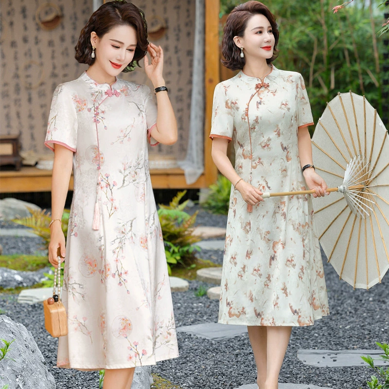 Мама одеваются новое летнее платье китайский стиль ретро улучшенный иностранный стиль