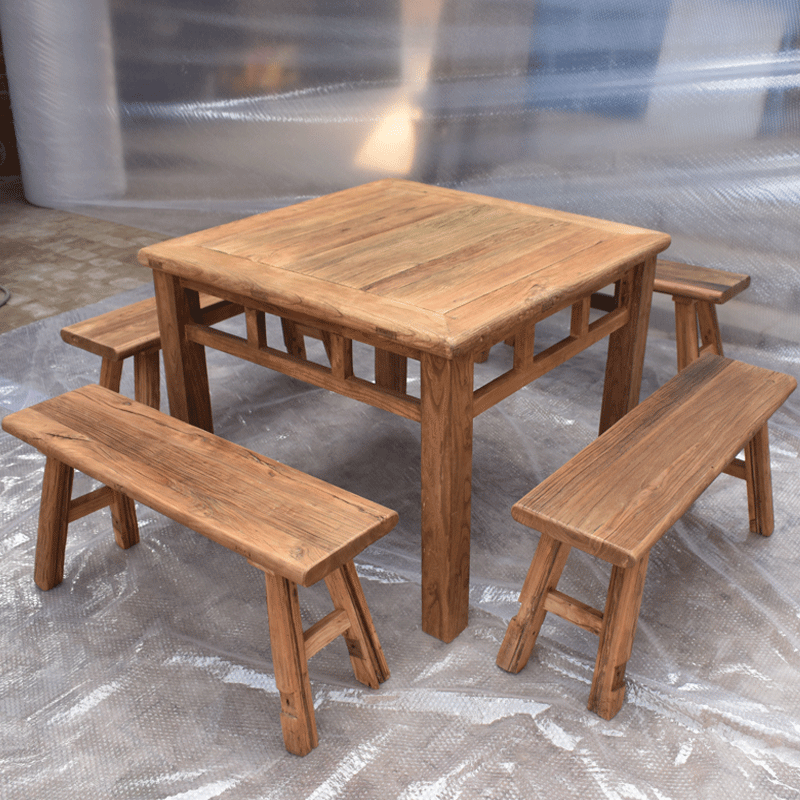 N5老榆木方桌餐桌茶桌旧门板桌八仙桌实木桌复古风化禅意茶桌长条