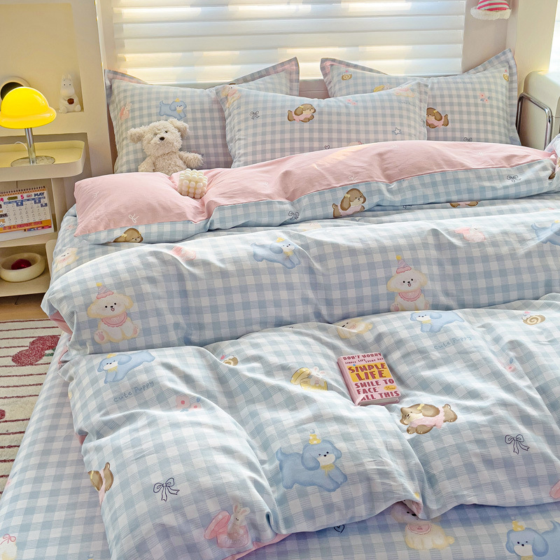 100% algodón cuatro piezas dormitorio de estudiantes de algodón dibujos animados sábanas de cama de tres piezas de ropa de cama