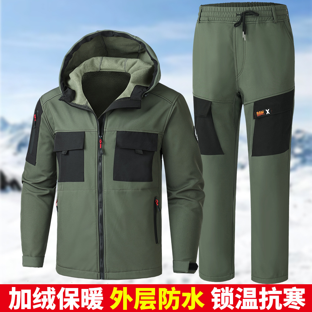 Autumn and winter velvet thickened men's windbreaker outdoor mountaineering cold-proof clothing windproof waterproof warm workwear jacket suit