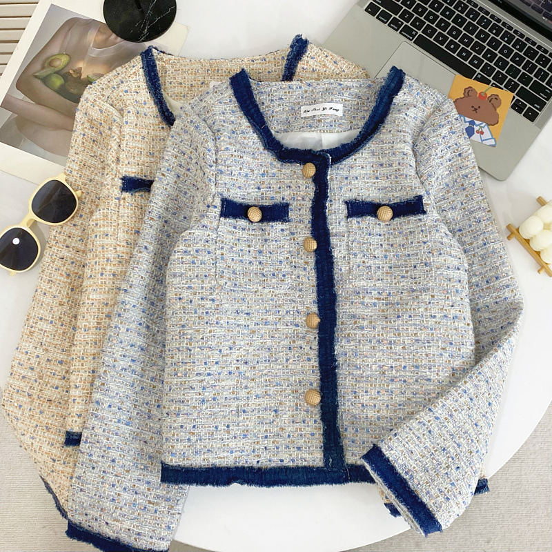 Cross-Border 2024 Autumn and Winter French Style Round Neck Tweed Jacket Feminine Casual Petite Jacket Short Style Cross-Border 2024 Autumn and Winter French Style Round Neck Tweed Jacket Feminine Casual Petite Jacket Short Style