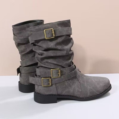  Autumn/Winter New Arrival Boots Mid-Calf Boots Women's Round Toe Flat Bottom Large Size Ladies' Over-the-Knee Boots