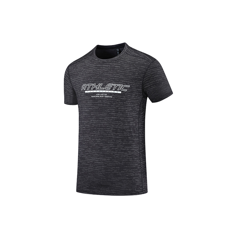 Amazon nuevo europeo y americano sudor-absorbente de secado rápido manga corta moda impresa transpirable correr deportes camiseta hombres cuello redondo top