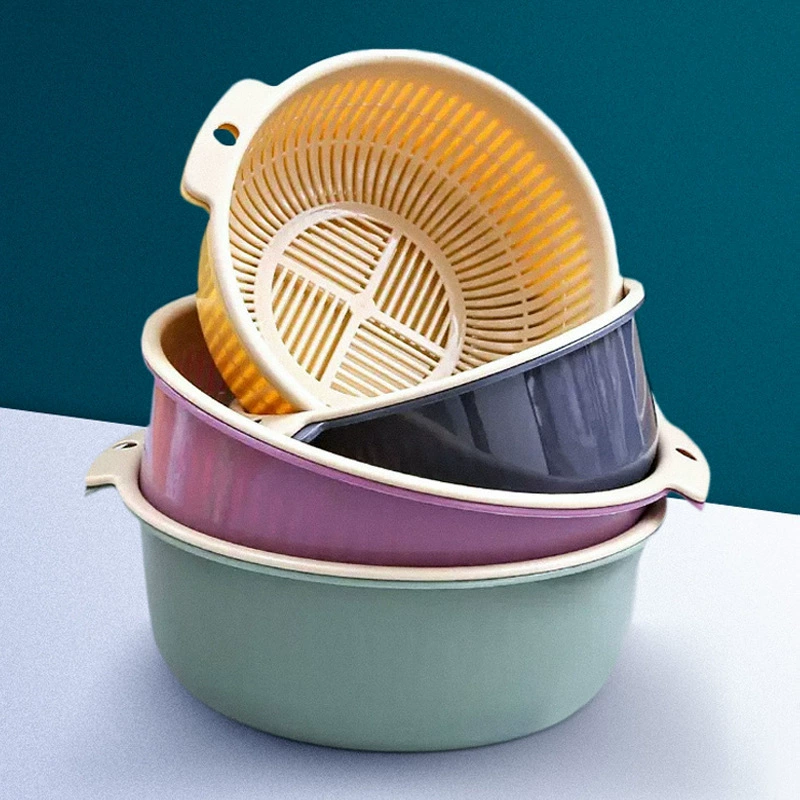 Двухслойная пластиковая корзина для овощей для мытья овощей, подходит для использования на кухне, дома и в гостиной, простая корзина для фруктов и овощей.