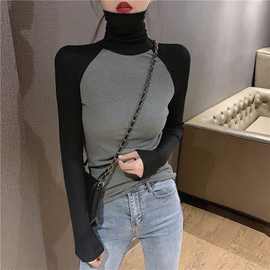 高领打底衫秋冬女士韩国复古堆堆领长袖修身T恤百搭显瘦气质上衣