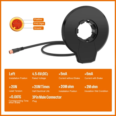 Electric Bicycle Integrated Power Assist Sensor 12-Magnetic Dual Hall Pas Electric Vehicle Sensor Waterproof Connector (Other Electric Vehicle Accessories) - new-left-position-integrated-dual-hall-effect-12-magnet-assist-sensor-5mm