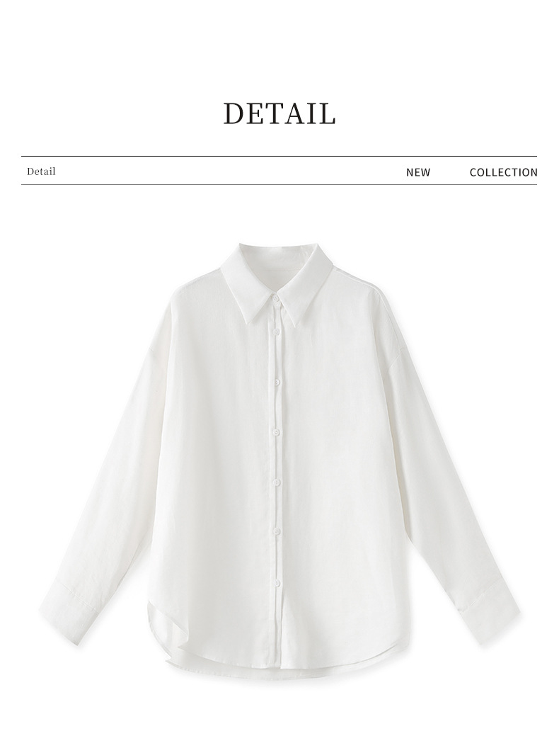 Áo sơ mi nữ linen tay dài cổ bẻ phong cách tiền cũ — Màu trắng chi tiết 14