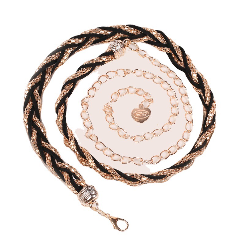 European and American Metal Woven Belt Cross-border 3-color Decorative Waist Chain, Simple and Versatile Dress, Metal Belt Body Chain_voghion.com