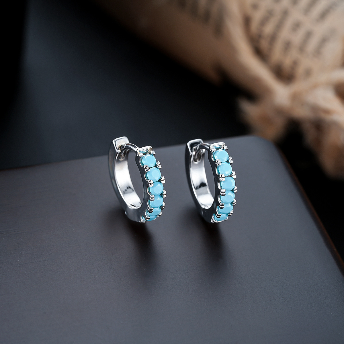 X1074-M (sky blue earrings) silver pair
