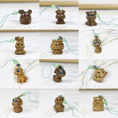 綠檀木十二生肖手機鏈配飾包包鑰匙扣吊墜小掛件文玩木工手作批發